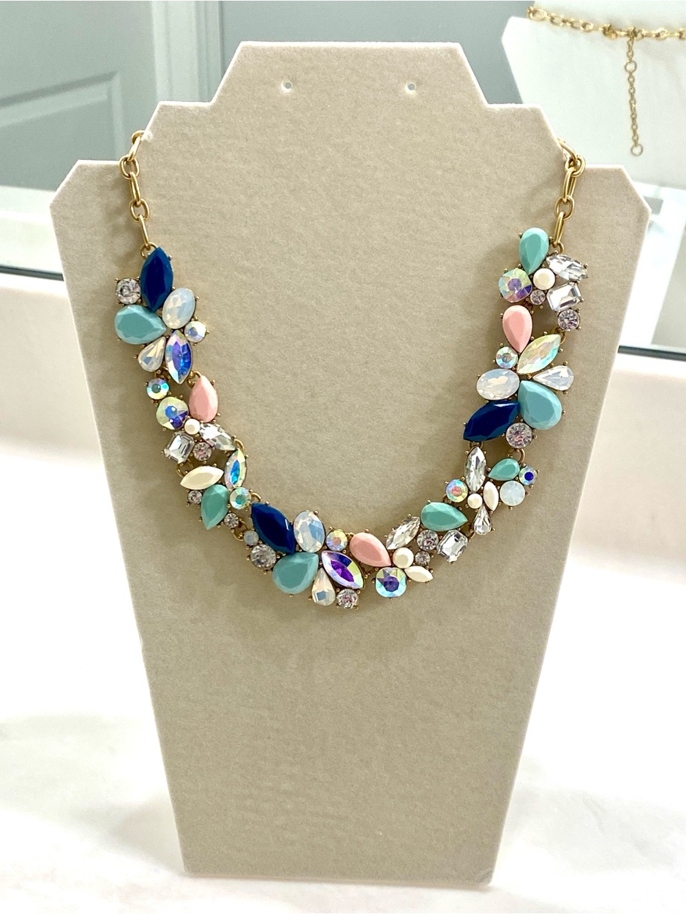 J. Crew Multicolor Crystal Floral Bib Necklace - Blue, Turquoise, Pink, Clear
